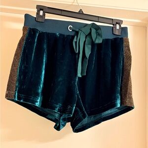 Essue Teal Velvet Shorts with Bronze Accents